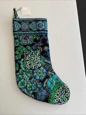 Vera Bradley Quilted Paisley Holiday Stocking in Teal, Navy & Green